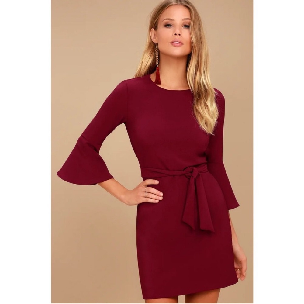Lulus Center of Attention Maroon Bell Sleeve Dress